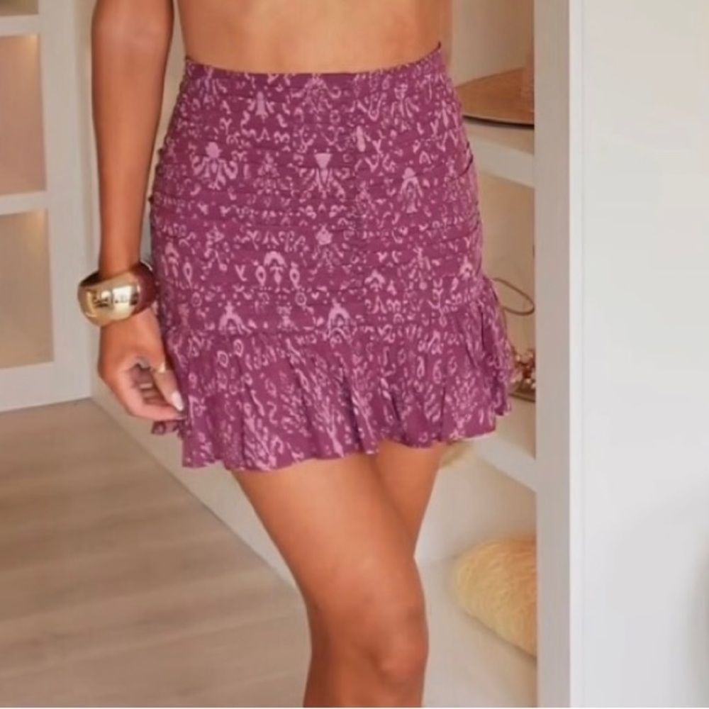 H&M Pink Skater Mini Skirt with Smocked Ruffles